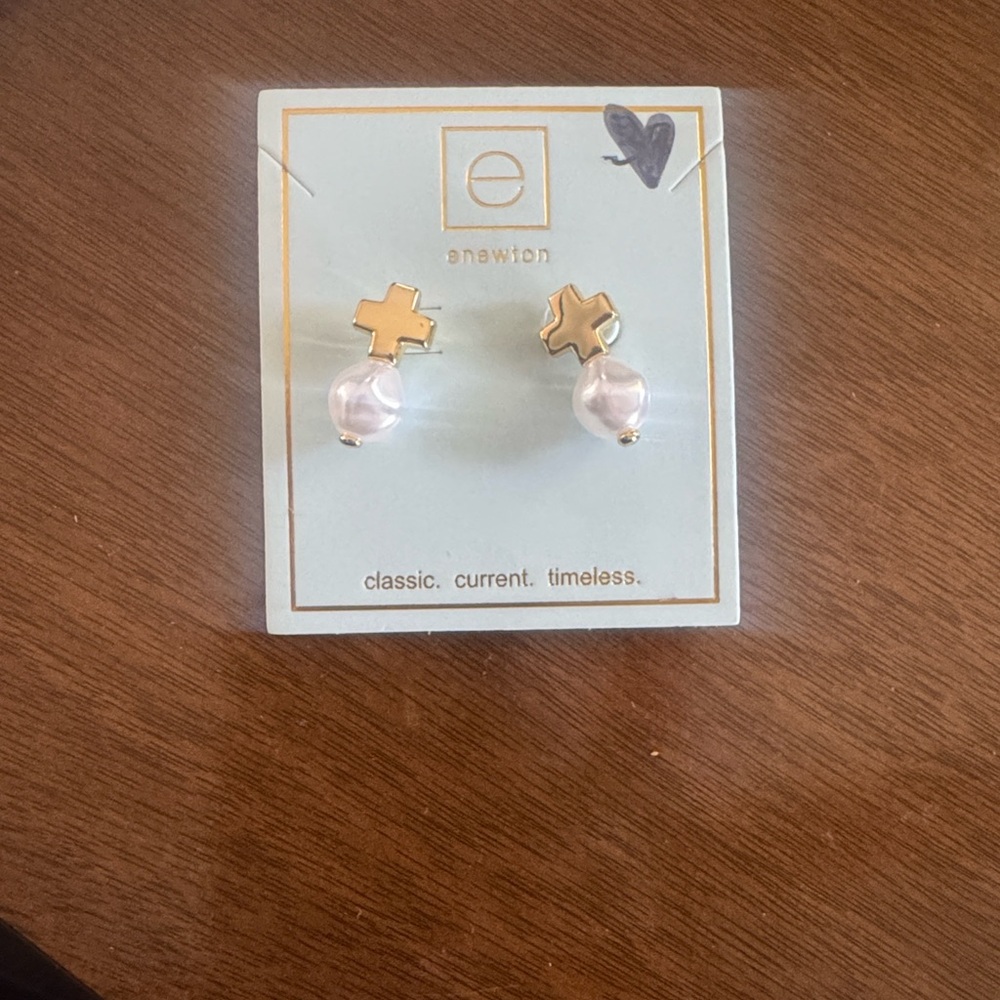 Signature Gold Cross Stud Pearl 14kt Gold Filled Earring Enewton ﻿NEW $68 - Picture 2 of 5